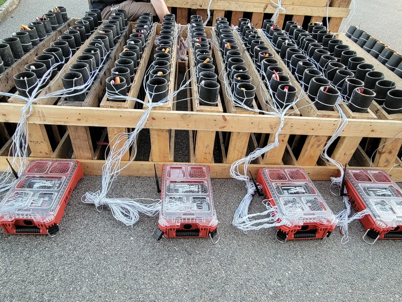 Electronic firing modules and prepared pyrotechnic racks